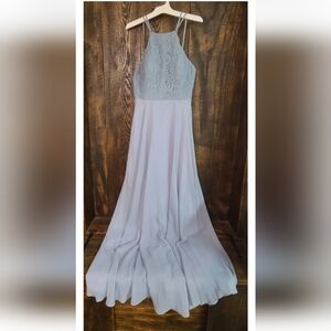 JJ's House Sz 4 Dusty Blue A-Line Floor-Length Bridesmaid Dress Lace Top